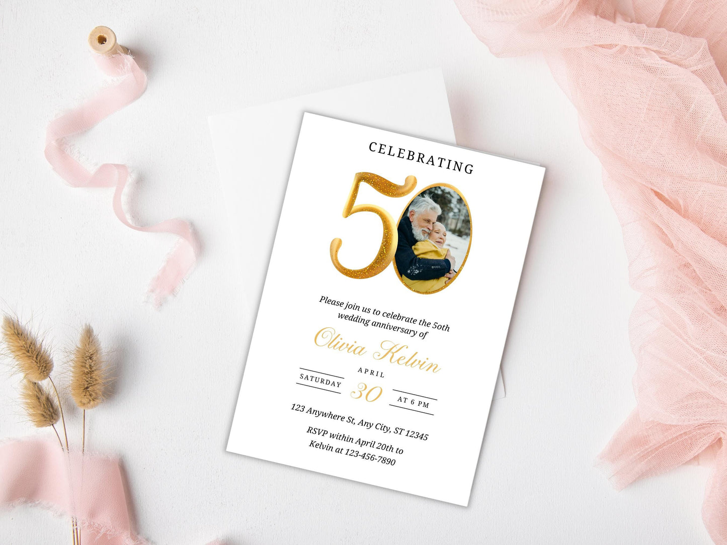 50th Anniversary Invitation Template: Greenery Printable (Digital Download)