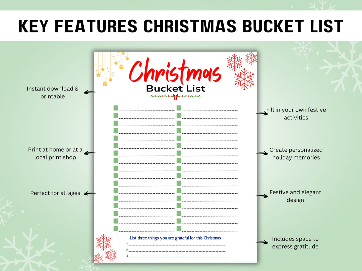 Christmas Bucket List Template: Printable Family Holiday To-Do (Digital Download)