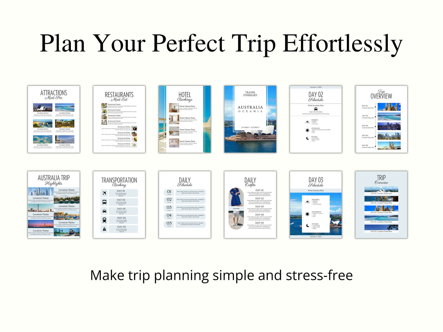Editable Australia Travel Itinerary Template (PDF)