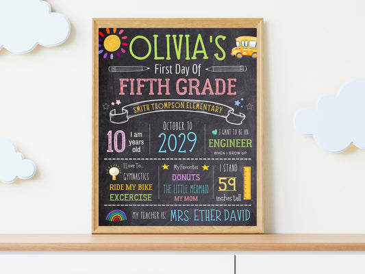Chalkboard First Day of School Sign Template: Editable 5th Grade (Digital Download)