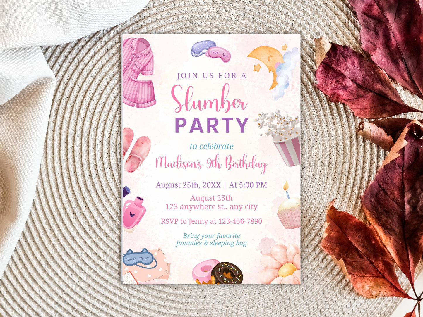 Slumber Party Birthday Invitation Template: Editable Sleepover Invite (PDF)
