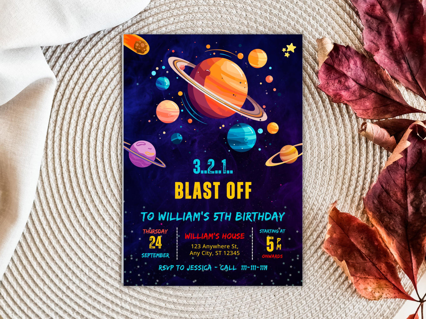Space Boy Birthday Invitation: Galaxy Planets Party (Digital Download)
