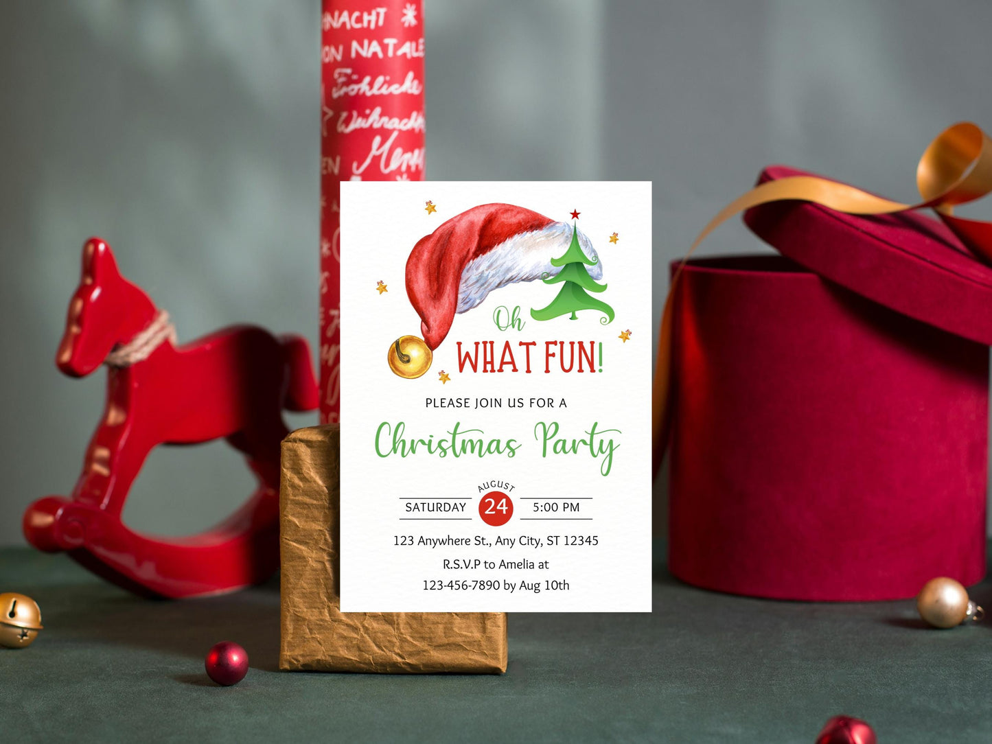 Santa Christmas Party Invitation Template: Jingle & Mingle (Digital Download)