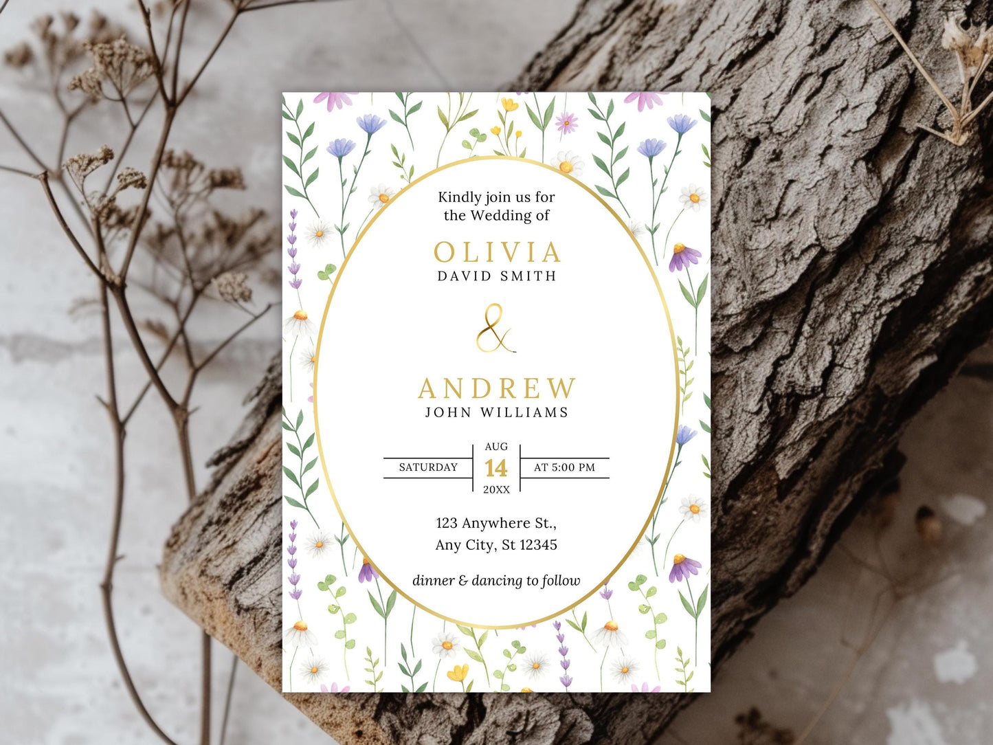 Editable Wildflower Wedding Invitation Template (Digital Download)