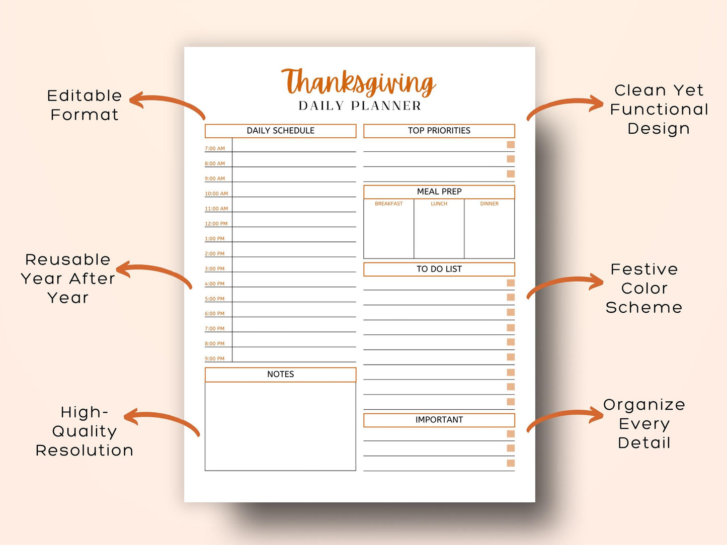 Thanksgiving Planner Template: Fall Holiday Organizer (PDF)