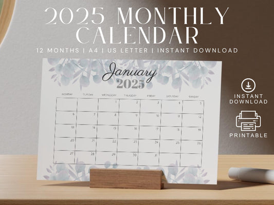 2025 Floral Calendar Printable: Monthly Elegant Design (Instant Download)