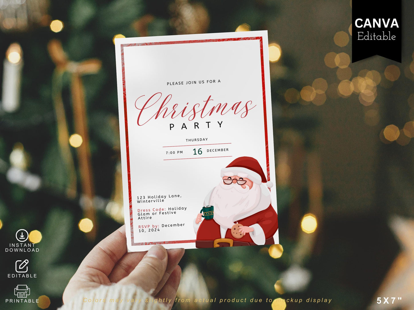 Editable Santa Hat Christmas Party Invitation (Printable Template)