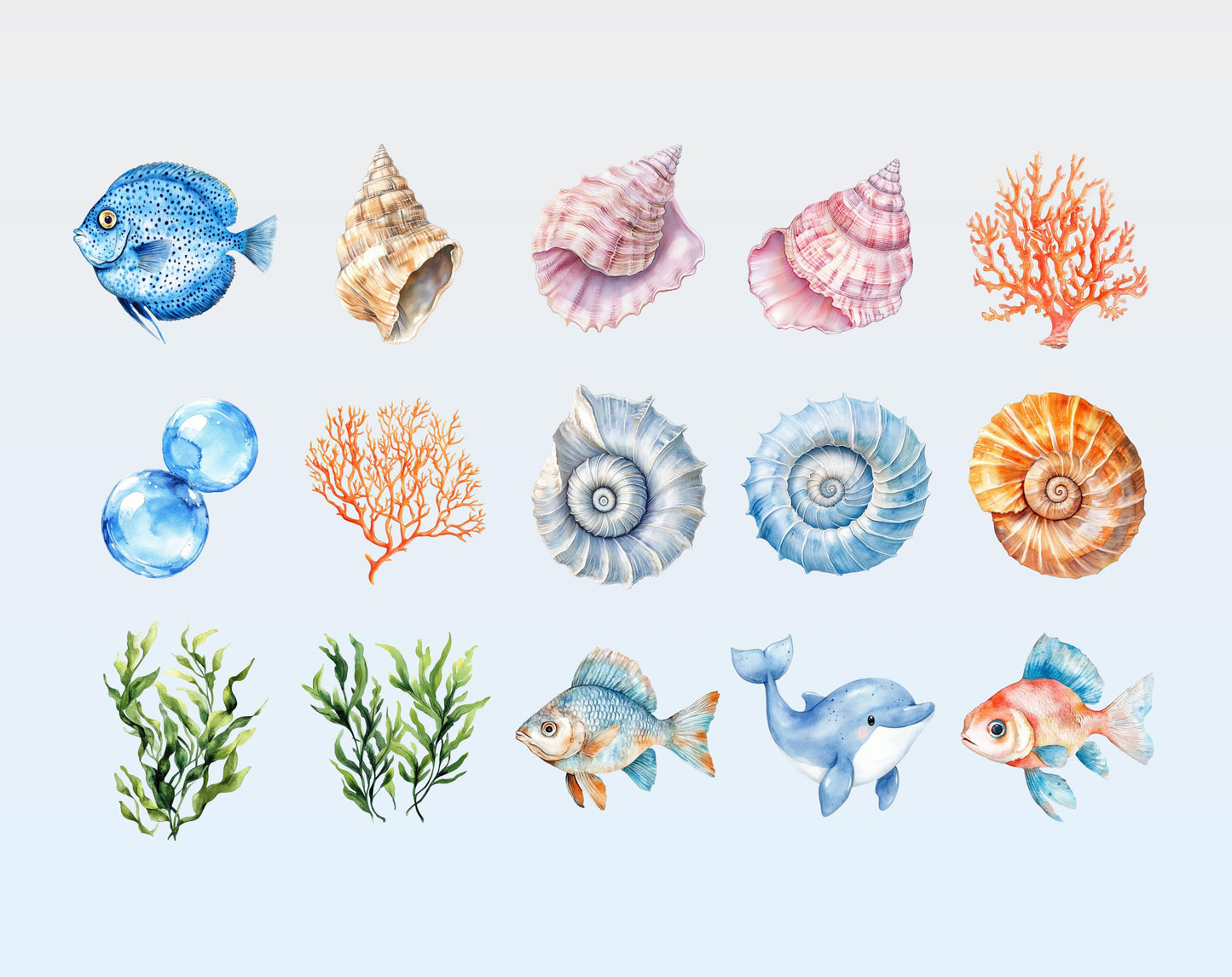 Watercolor Undersea Clipart, Ocean Animals PNG, Nursery Decor (Digital Download)