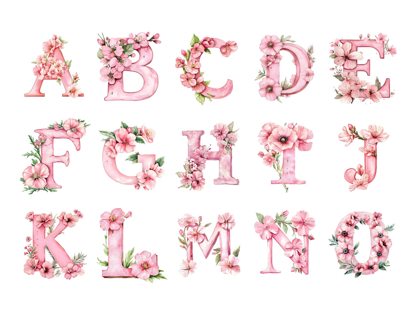 Floral Alphabet Clipart, Alphabet png Bundle, Flower Alphabet png, Watercolor Floral Alphabet Clipart, Floral Letter Monogram Clipart