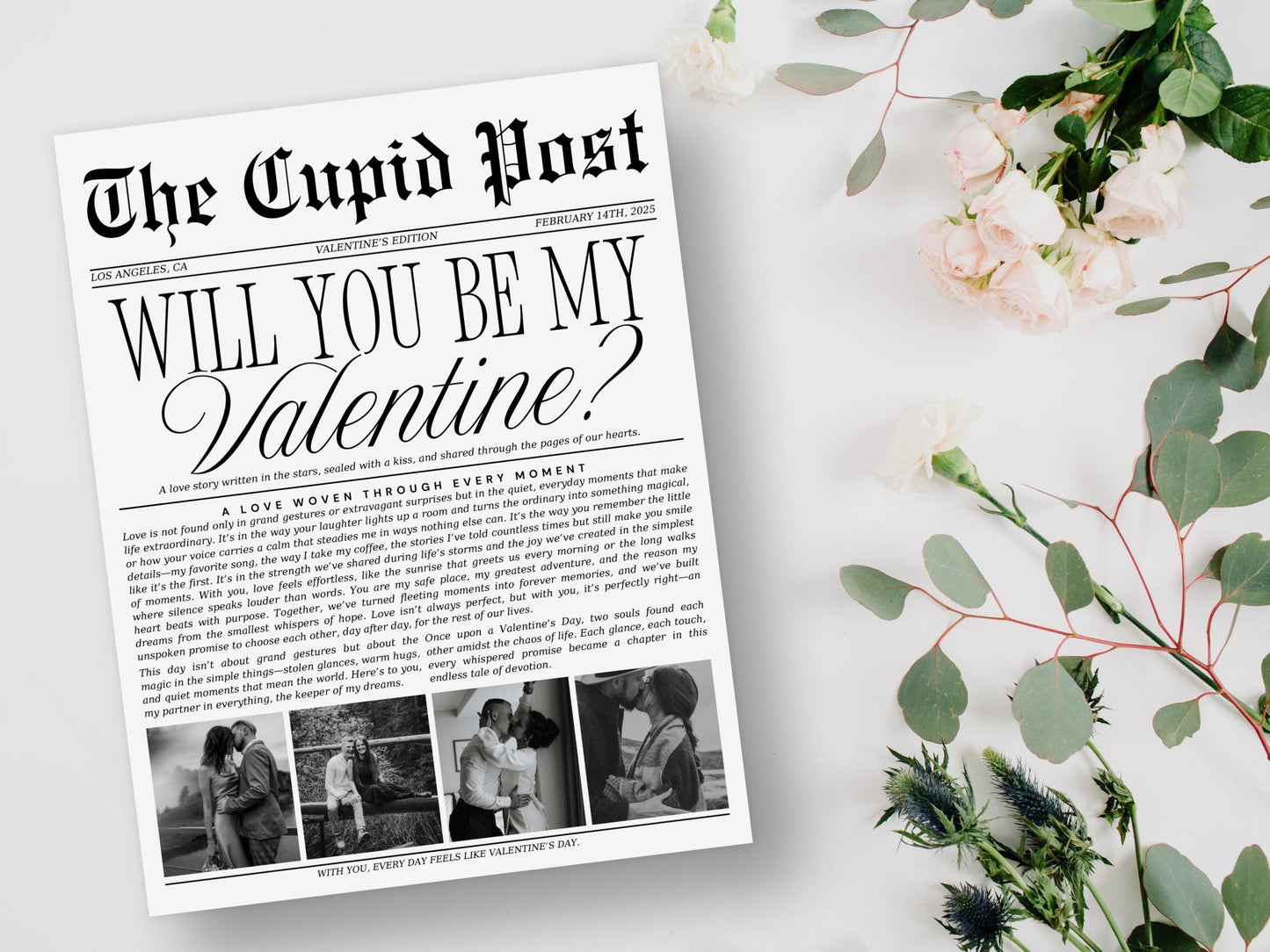 Valentine's Cupid Post Newspaper Template: Editable Canva Design (Digital Download)