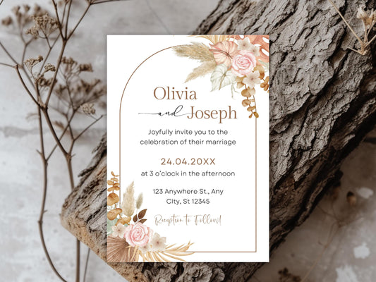 Pink Rose Wedding Invitation Template with RSVP and QR Code (Digital Download)