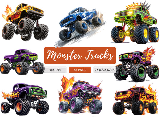 Monster Truck Clipart Bundle png, Extreme Offroad Vehicle Clipart, Monster Truck Clipart, Truck Clipart, Offroad Truck, Digital Download