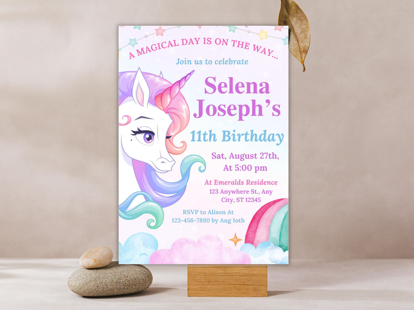 Unicorn Birthday Invitation Template: Pastel Rainbow Party (Digital Download)