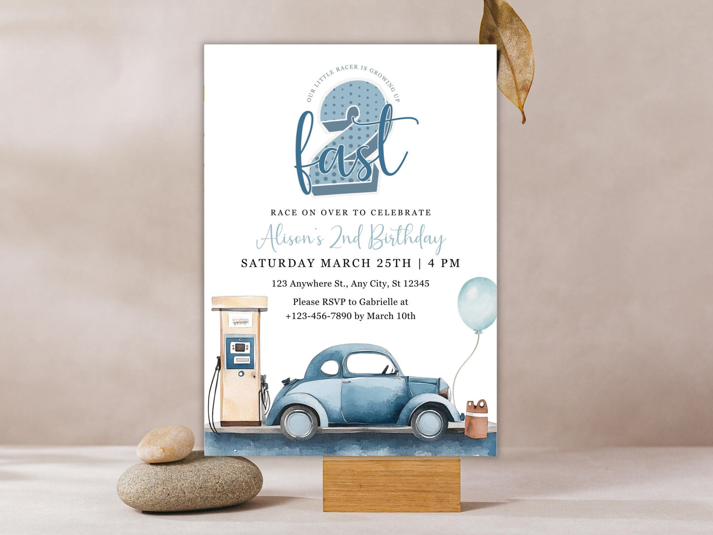 Two Fast 2nd Birthday Invitation: Vintage Racing Car (PDF)