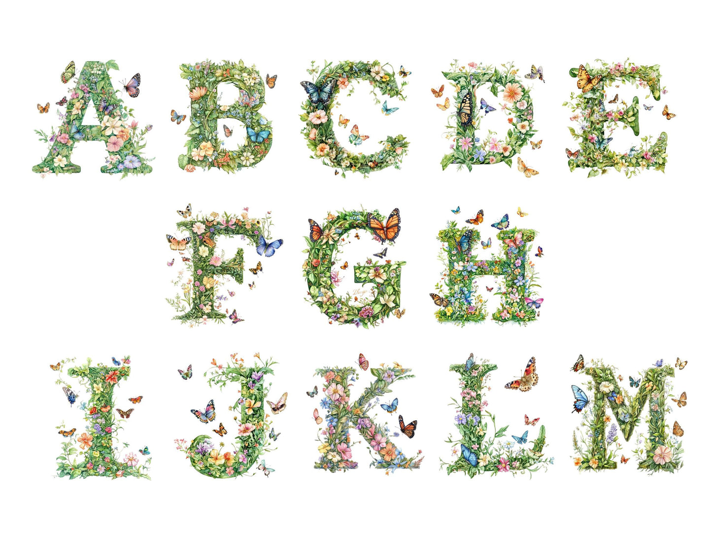Watercolor Floral Alphabet Collection Clipart, Spring Floral Alphabet Clipart, Floral Letter Clipart, Alphabet Clipart, Milestone Clipart