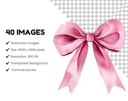 Pink Coquette Bow Clipart Bundle, Watercolor Pink Bow Ribbon Clipart, Coquette Bow png, Bow Ribbon Clipart, Pink Bow png, Bow Clipart