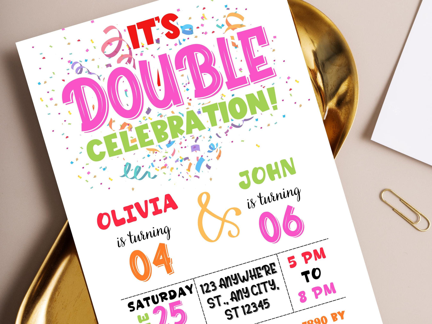 Gemeinsame Geburtstagseinladung zum Bearbeiten: Geschwister oder Zwillinge (PDF)