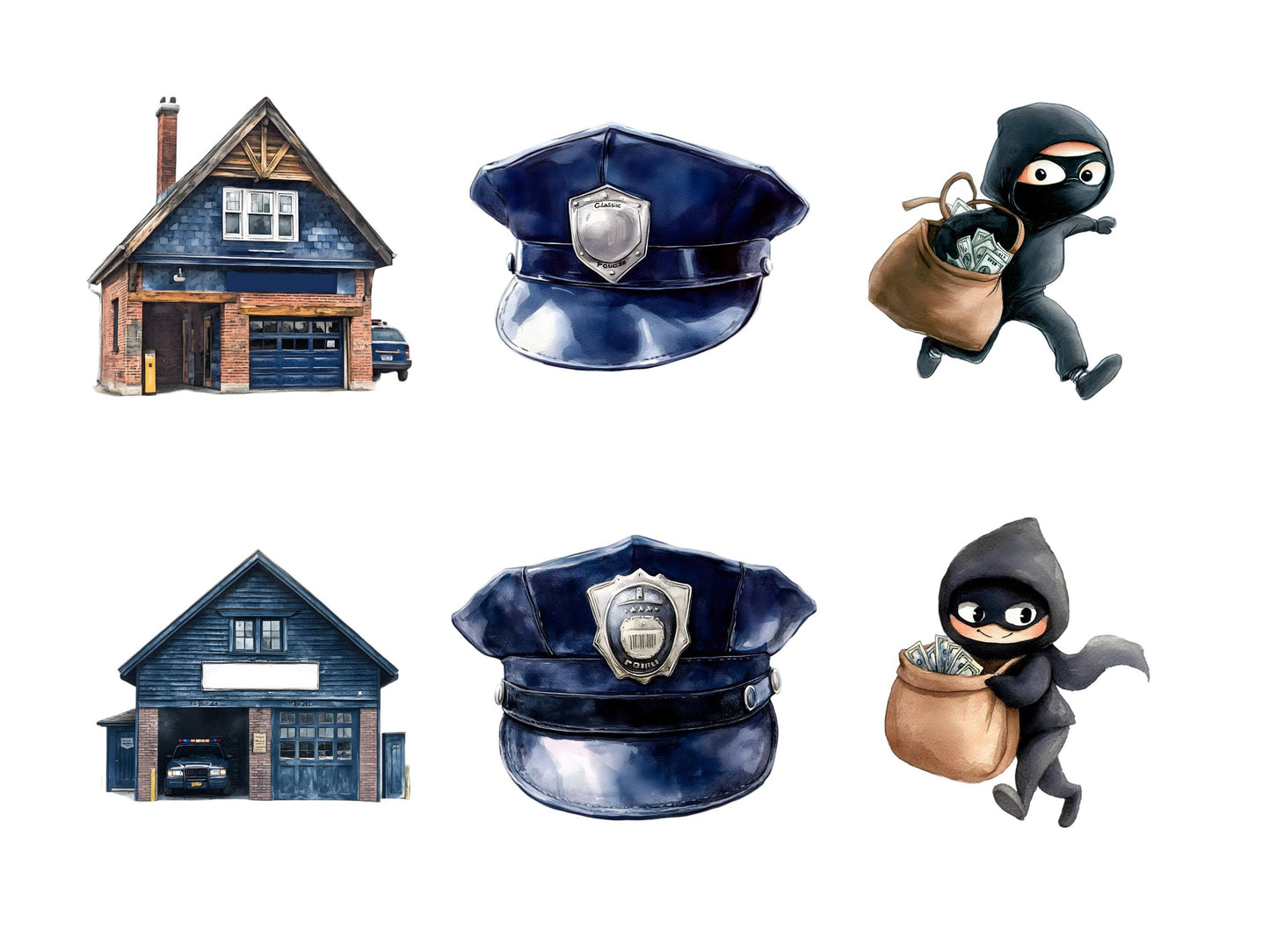 Watercolor Police Clipart png Bundle, Police Clipart, Cute Police Clipart, Police Station Clipart, Police Car Clipart, Police Officer png