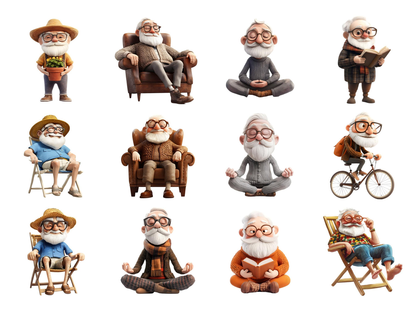 Funny Old Man Clipart png Bundle, Quirky Old Man Clipart, Funny Grandpa Clipart png, Watercolor Dancing Old Man Clipart, Digital Download