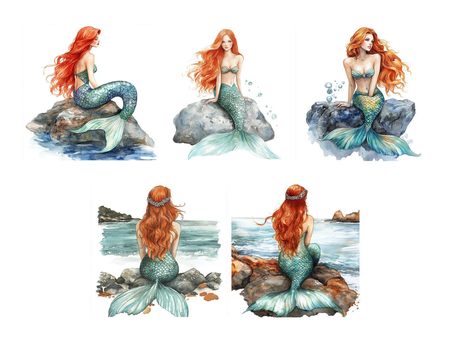 Meerjungfrauen-Clipart-Bundle (PNG), Aquarell-Meerjungfrauen-Clipart, niedliche Meerjungfrauen-Clipart, Unterwasser-Clipart, Unterwasser-Tier-Clipart