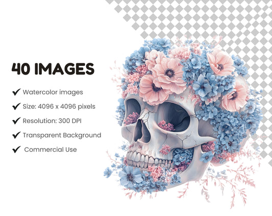 Floral Skull Clipart Bundle, High-Resolution PNG (4096x4096px)