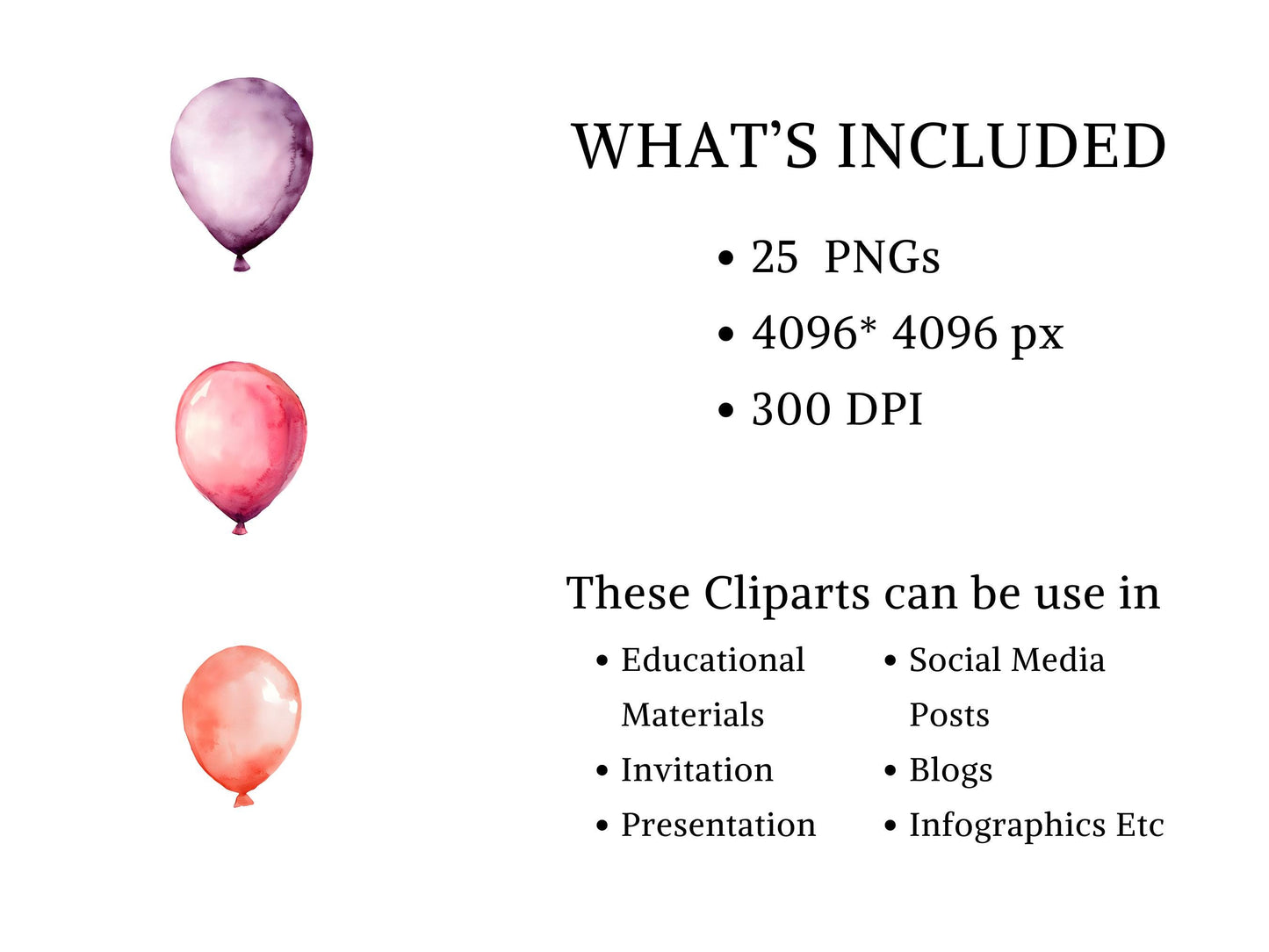Birthday Balloon Clipart Bundle, Party Balloon Clipart, Birthday Décor Clipart, Balloons Frame Clipart Bundle, Watercolor Birthday Balloon