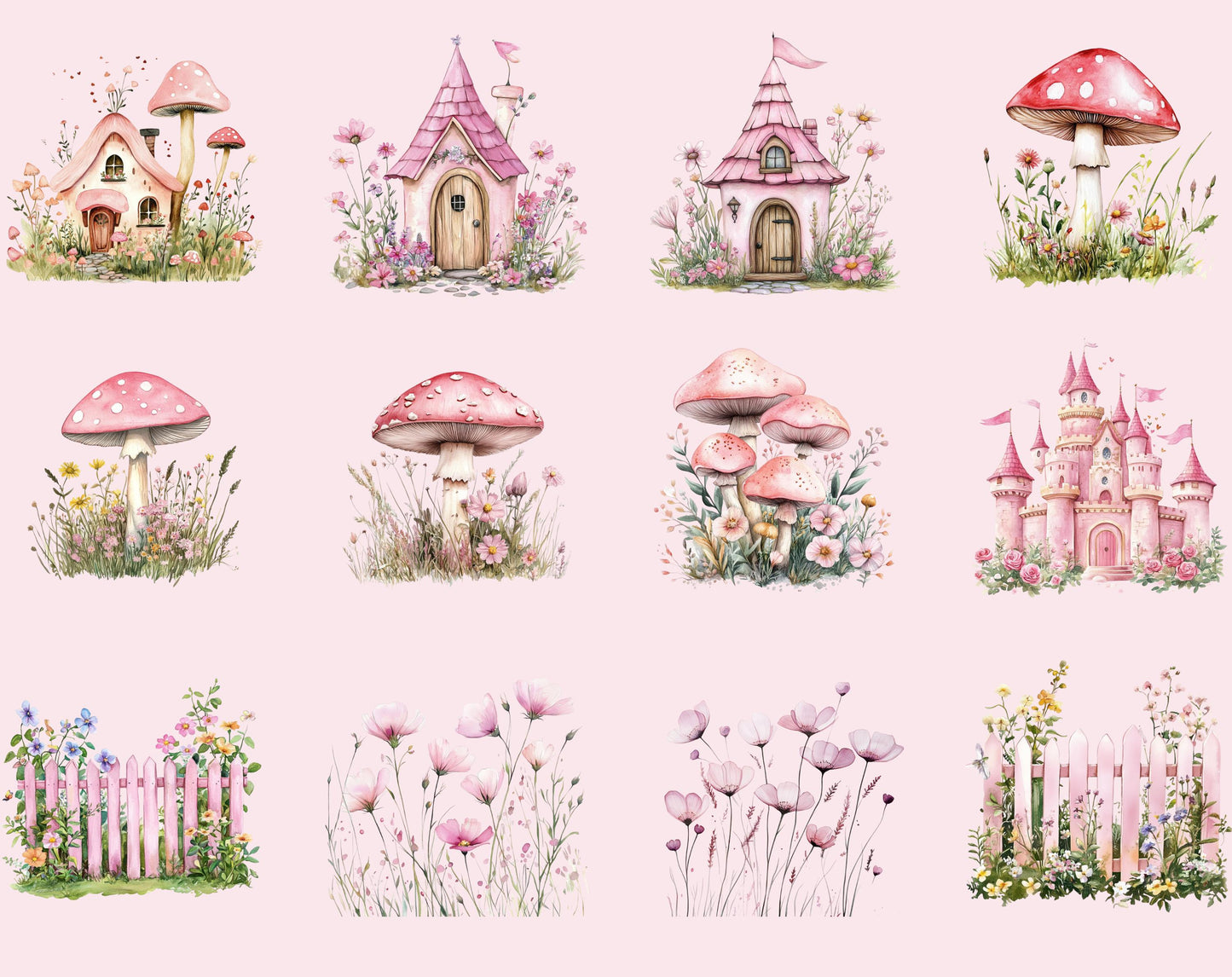 Aquarell-Feen-Cliparts, Rosa Waldfeen-Cliparts (PNG-Bundle), Waldfeen-Cliparts, Cliparts zum ersten Geburtstag, Feen-Cliparts für den ersten Geburtstag