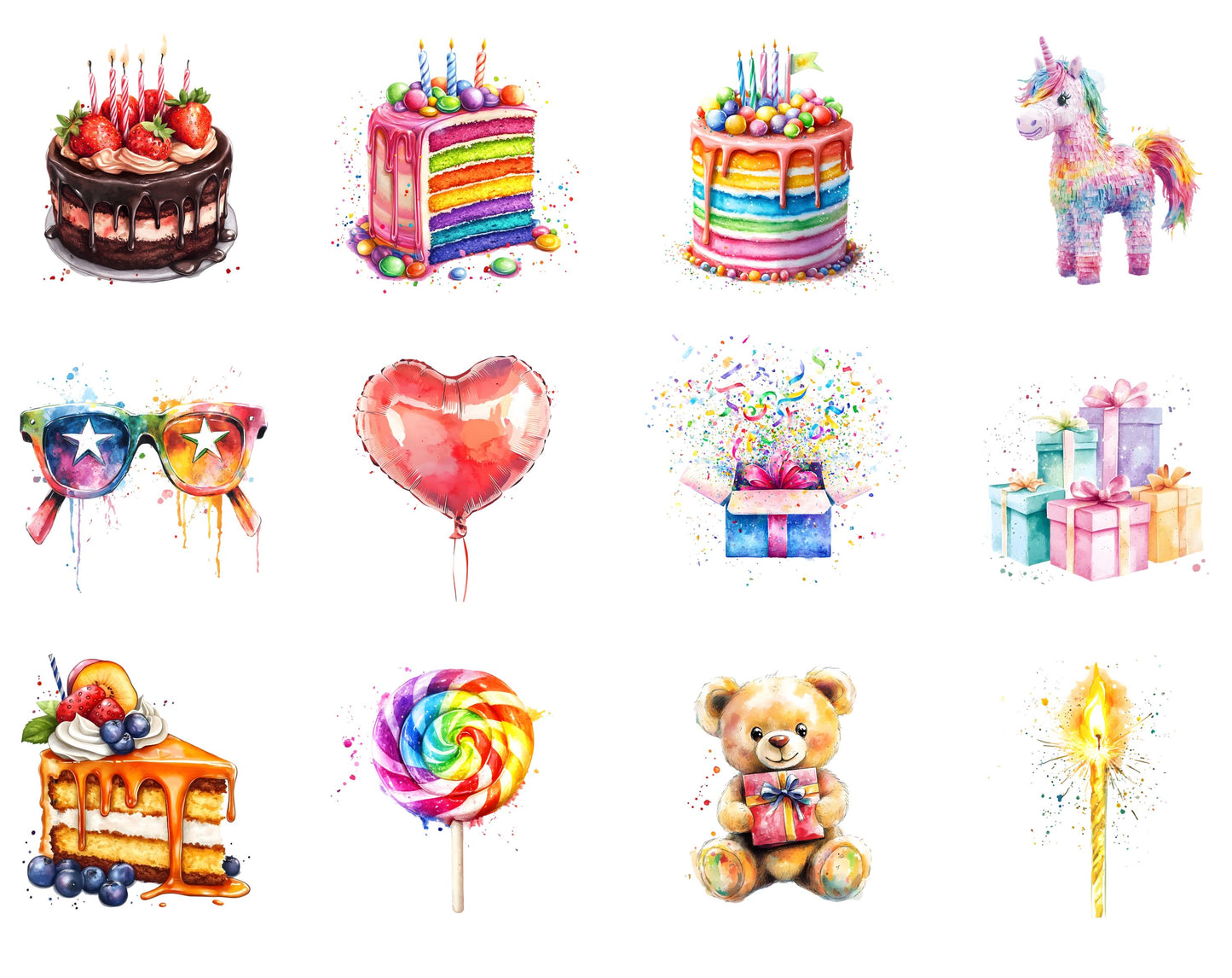 Watercolor Birthday Party Clipart Bundle (PNG Digital Download)