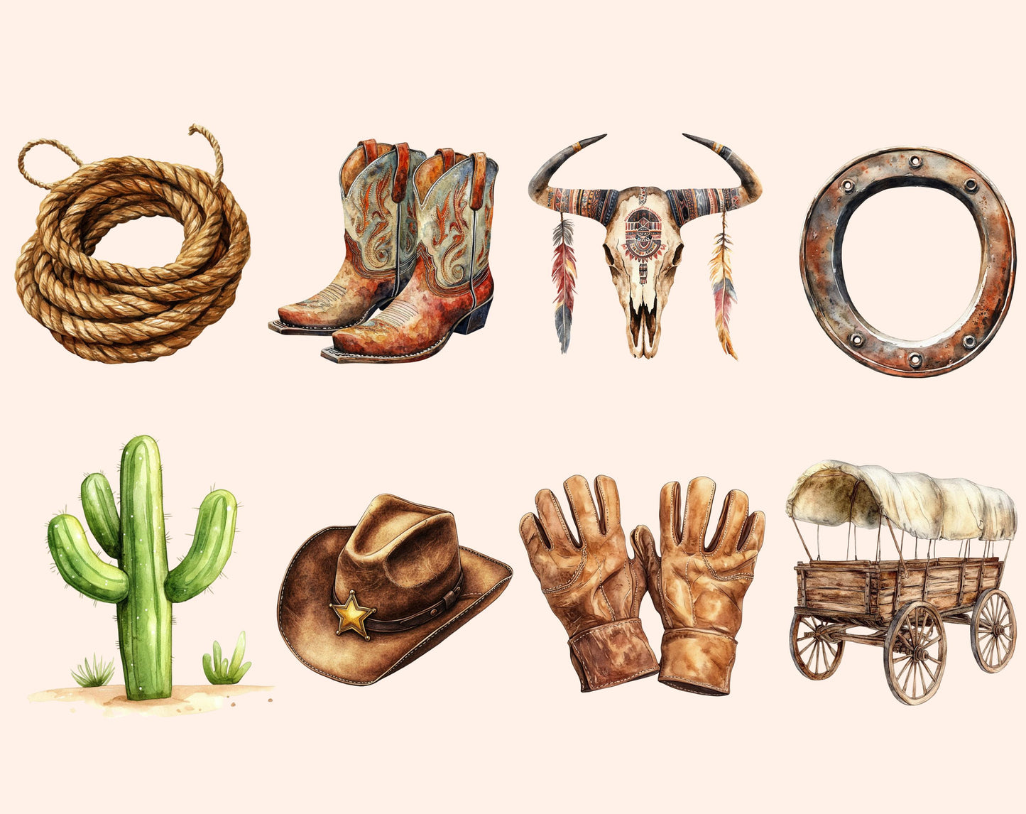 Watercolor Baby Cowboy Clipart Bundle, Wild West Graphics (PNG)