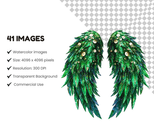 Watercolor Angel Wings Clipart Bundle, Fairy Heaven Wings (PNG, 41 Files)