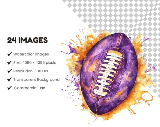 Watercolor Football Clipart, Sports Graphics (Digital Download)