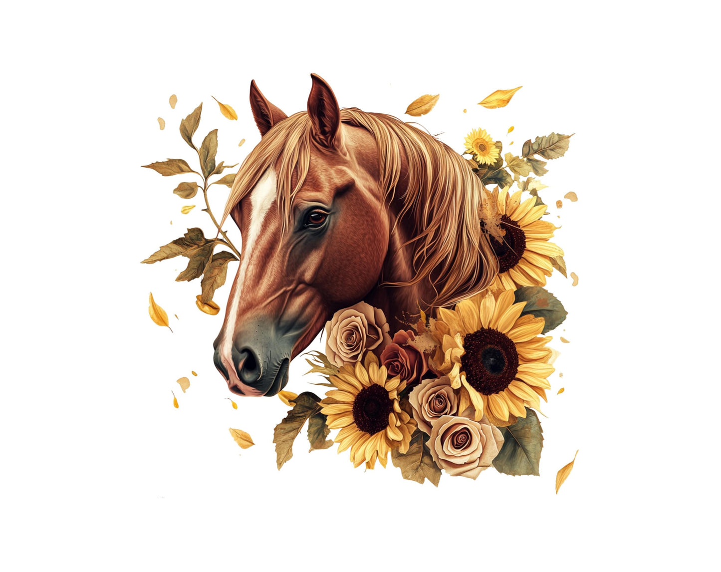 Aquarell-Blumenpferd-Clipart-Bundle, Boho-Stil (PNG-Digitaldownload)