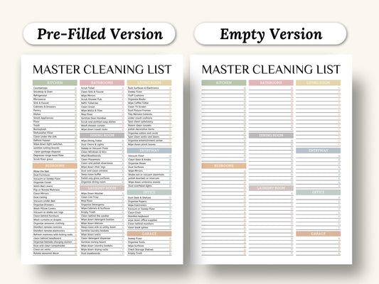 Boho Master Cleaning Checklist: Room-by-Room Planner (Printable PDF)