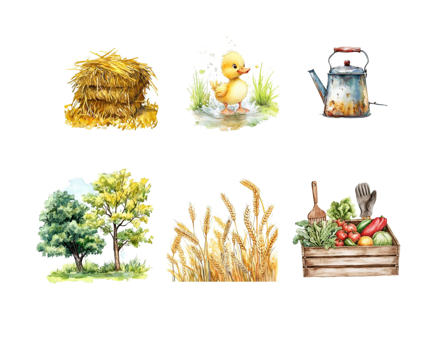 Aquarell-Bauernhof-Clipart-Set, Niedliche Bauernhof-Clipart (PNG), Bauernhoftiere-Clipart, Bauernhofleben-Clipart, Tier-Clipart, Niedlicher Bauernhof (PNG)