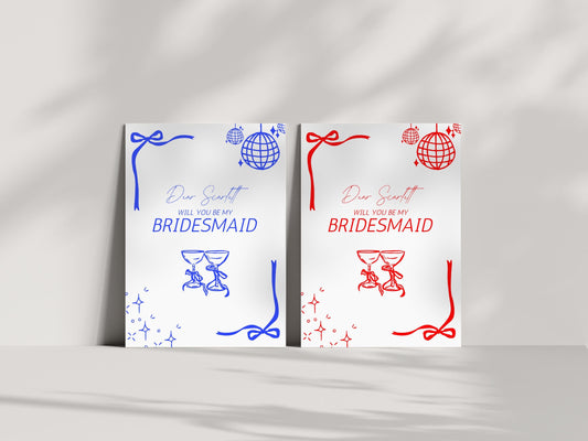 Hand-Drawn Bridesmaid Proposal Card: Editable Bow Design (Digital Download)
