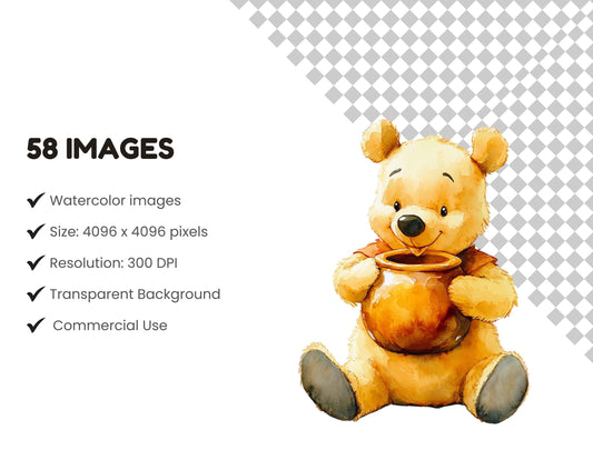 Watercolor Winnie the Pooh Clipart Bundle (Digital Download)
