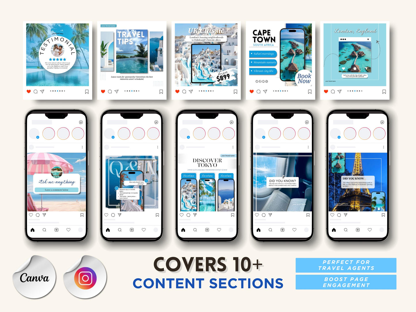 Travel Agent Social Media Templates: Canva Editable (Digital Download)
