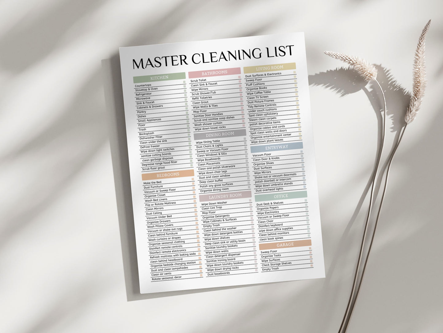 Boho Master Cleaning Checklist: Room-by-Room Planner (Printable PDF)
