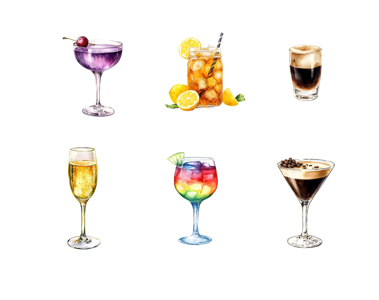 Watercolor Cocktail Clipart Bundle, Bar Menu Illustrations (Digital Download)