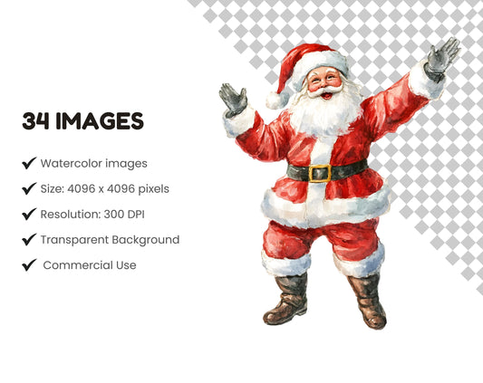 Christmas Elements Clipart Bundle png, Watercolor Christmas Elements Clipart, Christmas Decoration Clipart, Santa Png, Santa Clipart