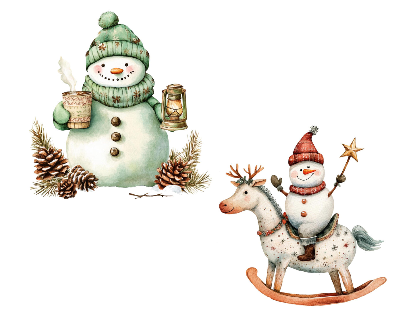 Aquarell-Schneemann-Clipart-Bundle (PNG), Schneemann-Clipart-Sammlung, Schneemann-Clipart mit hervorlugendem Gesicht, Winter-Feiertags-Clipart, Schneemann-Weihnachts-Clipart (PNG)