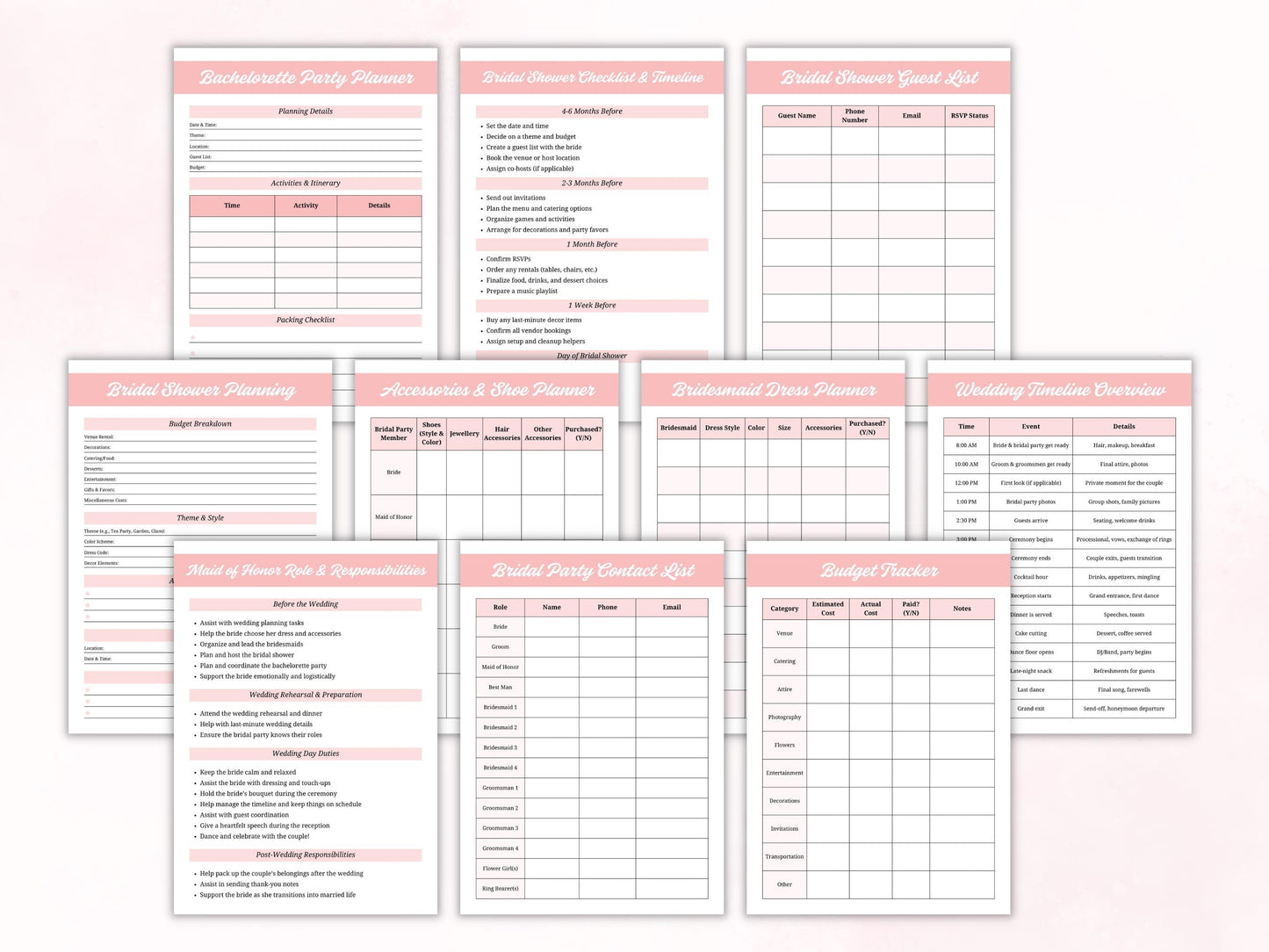 Maid of Honor Printable Planner, Maid Of Honor Wedding Planner Bundle, Hen Party Planner, Bachelorette Party Planning, Wedding Binder