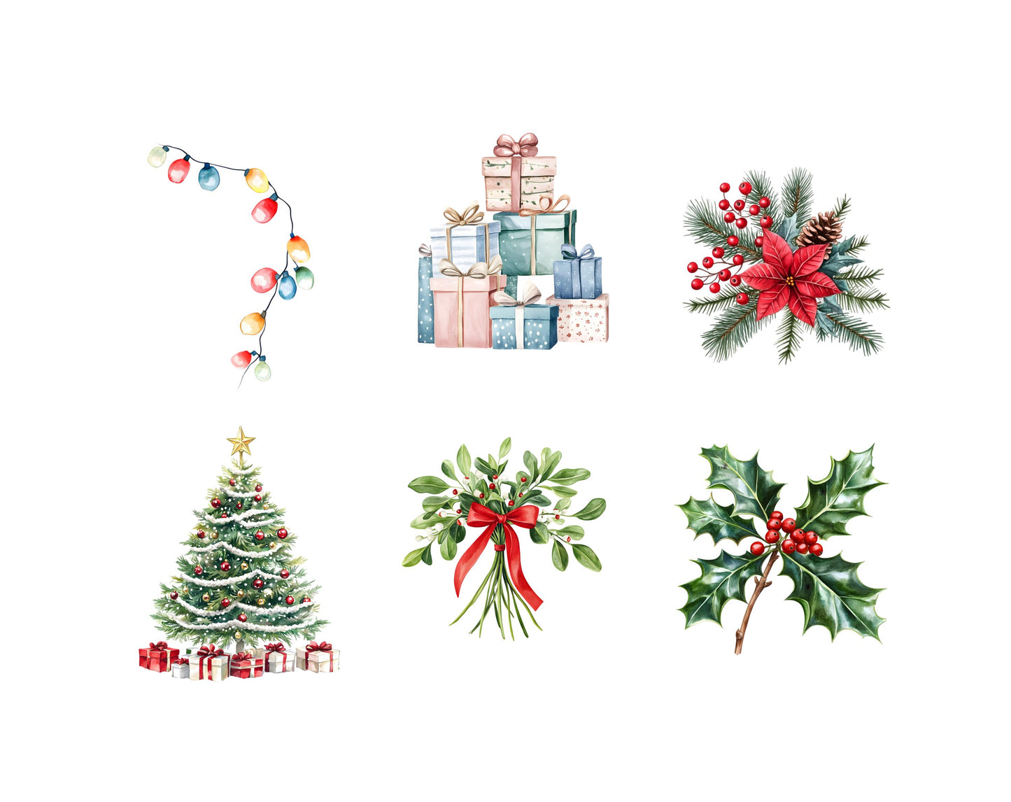 Watercolor Christmas Set Clipart Bundle png, Christmas Elements Clipart, Christmas png, Xmax png, Snowman Clipart, Christmas Santa Clipart
