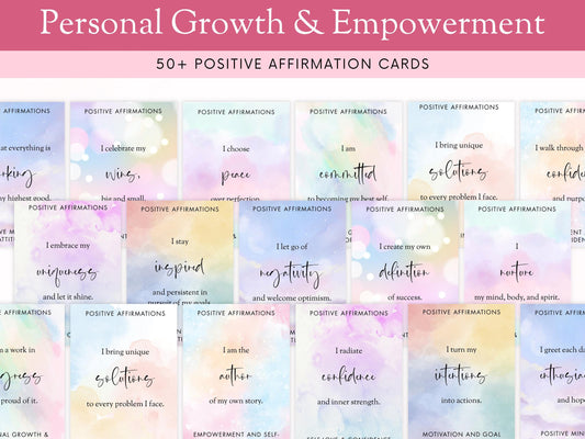 Positive Affirmation Cards, Printable Planner, Self-Love (PDF)