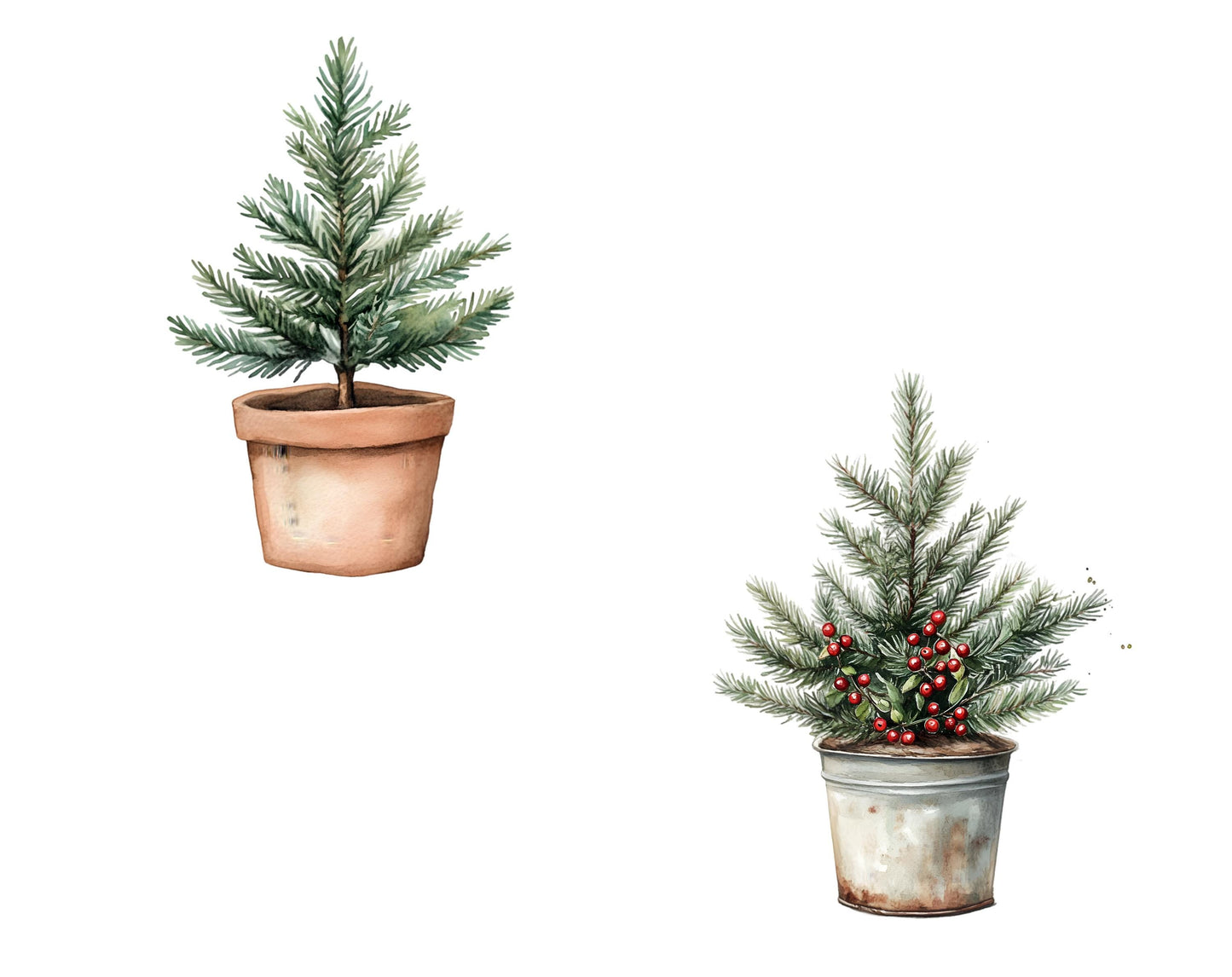 Watercolor Potted Christmas Clipart, Potted Christmas Tree Clipart Bundle png, Christmas Pot Clipart, Christmas Tree Clipart png