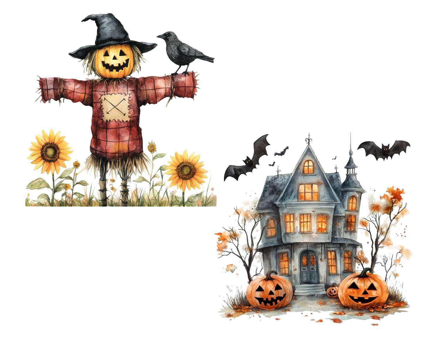 53 Happy Halloween Collection Clipart, Watercolor Happy Halloween Clipart Bundle png, Halloween Cat Clipart, Spooky Halloween Clipart png