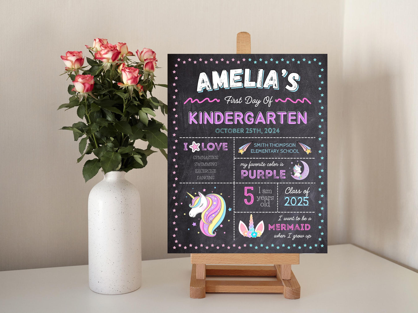 Unicorn First Day of School Sign, Editable Chalkboard Poster (Instant Download)