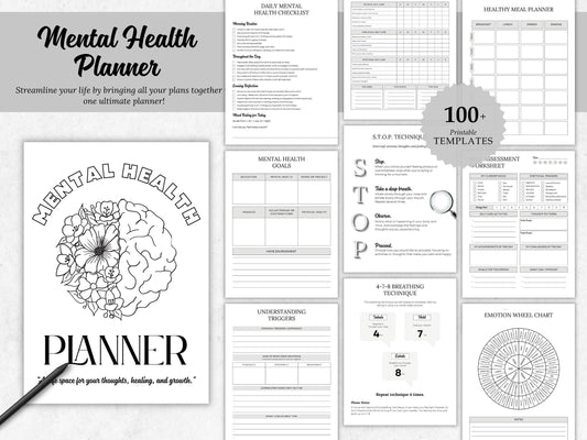 Mental Health Planner Bundle, Self-Care Workbook (Printable)