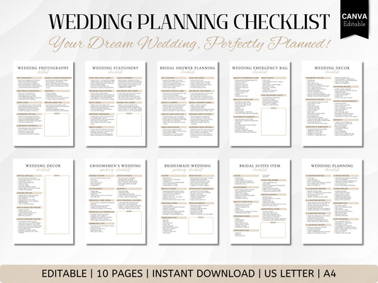 Wedding Planning Checklist: Canva Template (PDF Downloadable Link Included)