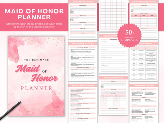 Maid of Honor Printable Planner, Maid Of Honor Wedding Planner Bundle, Hen Party Planner, Bachelorette Party Planning, Wedding Binder